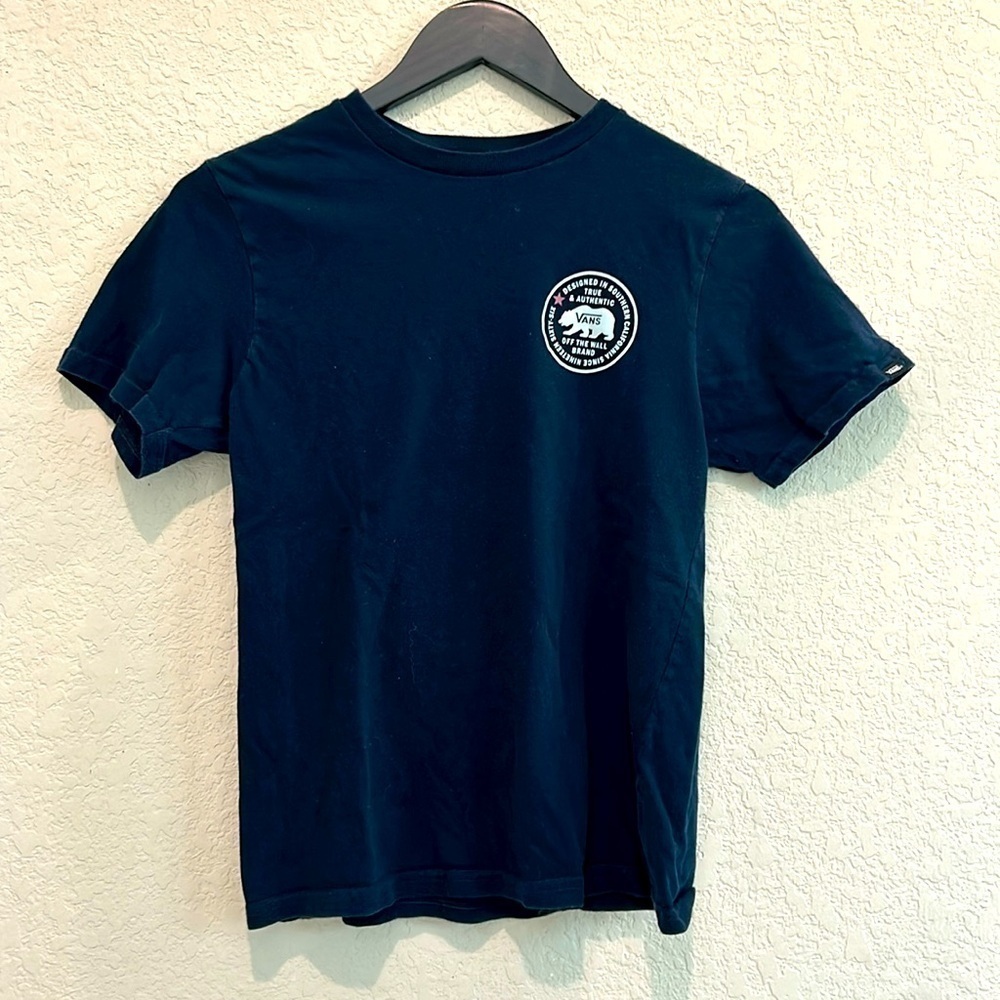 Vans off the wall navy kids 10-12 T shirt white loggo